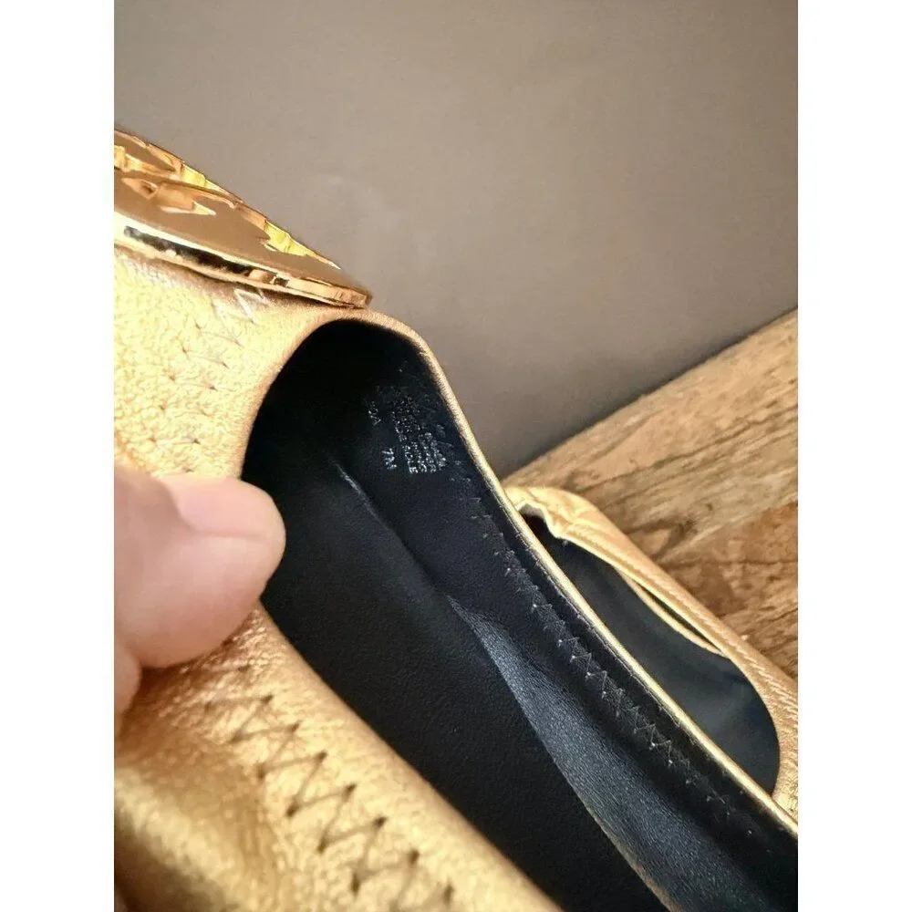 Tory Burch Reva Metallic Gold Tumbled Ballerina Flats